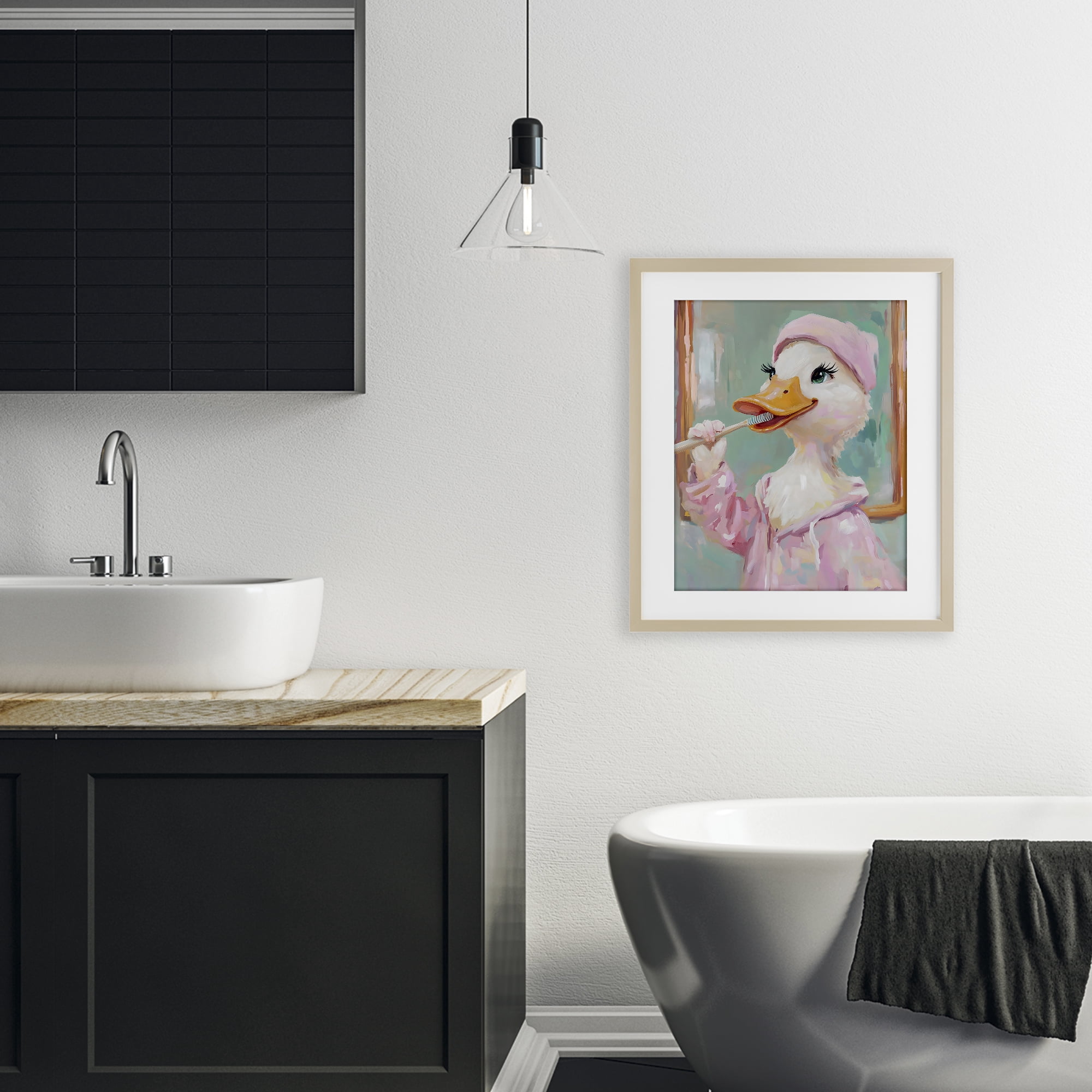 Stupell Industries Duck Brushing Teeth Birch Framed Print Under Glass, design by The Prints Vibe
