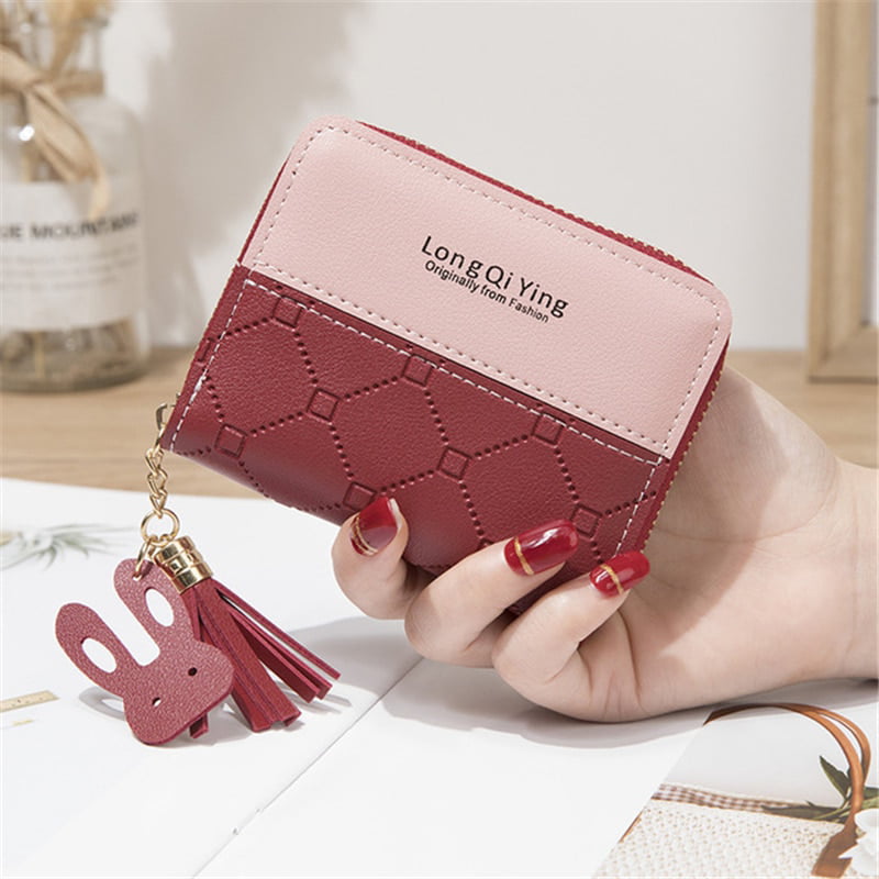 and zippered pouch lined with cotton fabric. cash slot Faux Leather Minimalist Purse Wallet with 6 card slots