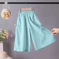 thumbnail image 6 of VBEWZET Girls Ice Silk Wide Leg Culottes, Elastic Waist Flowy Capri Pants Elastic Waist Casual Summer Trousers for Kids & 5-15 Years Green 10-11 Years, 6 of 6