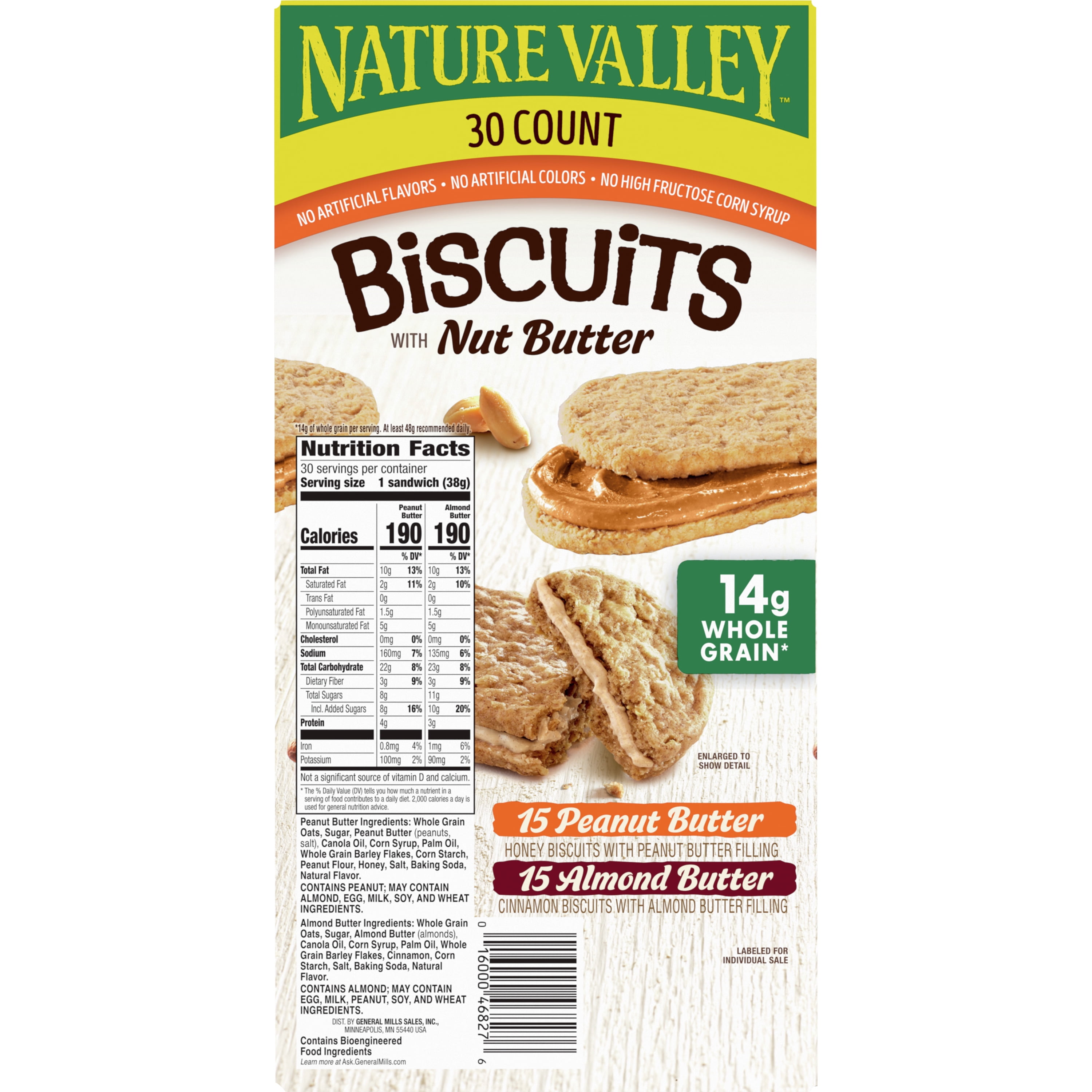 Nature Valley Biscuit Variety Pack, Peanut Butter & Almond Butter, 30 ct, 40.5 OZ