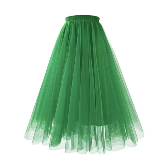 UJNDER Carnival Mesh Skirt Long Pleated Skirt Large Size Oversized A Line High Waist Slimming Long Skirts for Women Green S