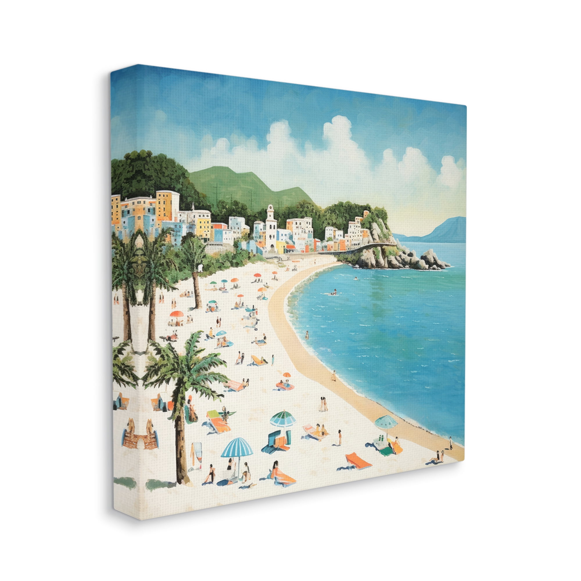 Stupell Industries Tropical Beach Goers Landscape Painting Gallery Wrapped Canvas Art Print Wall Art, 17 x 17