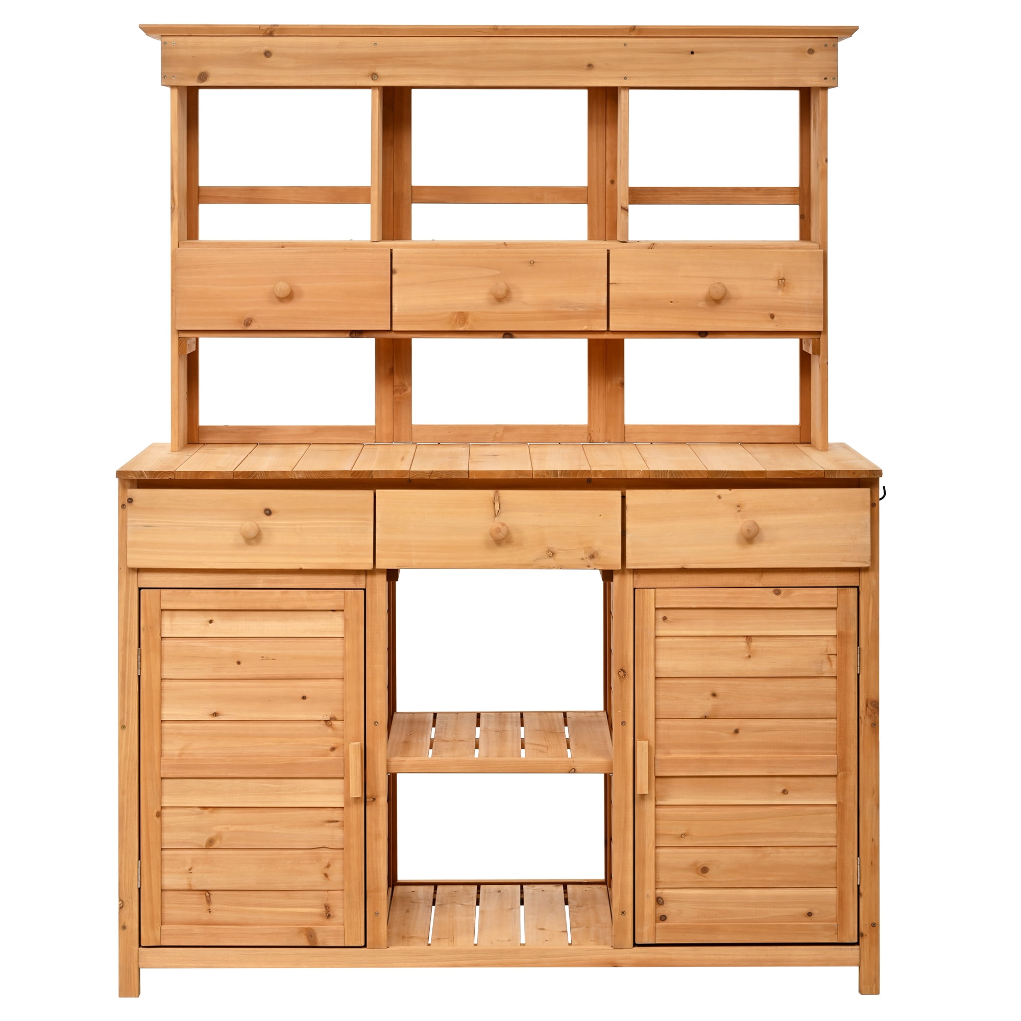 Mintazer 65.7" Outdoor Potting Bench, Garden Workstation with 6 Drawers, Cabinets & Adjustable Shelves, Natural