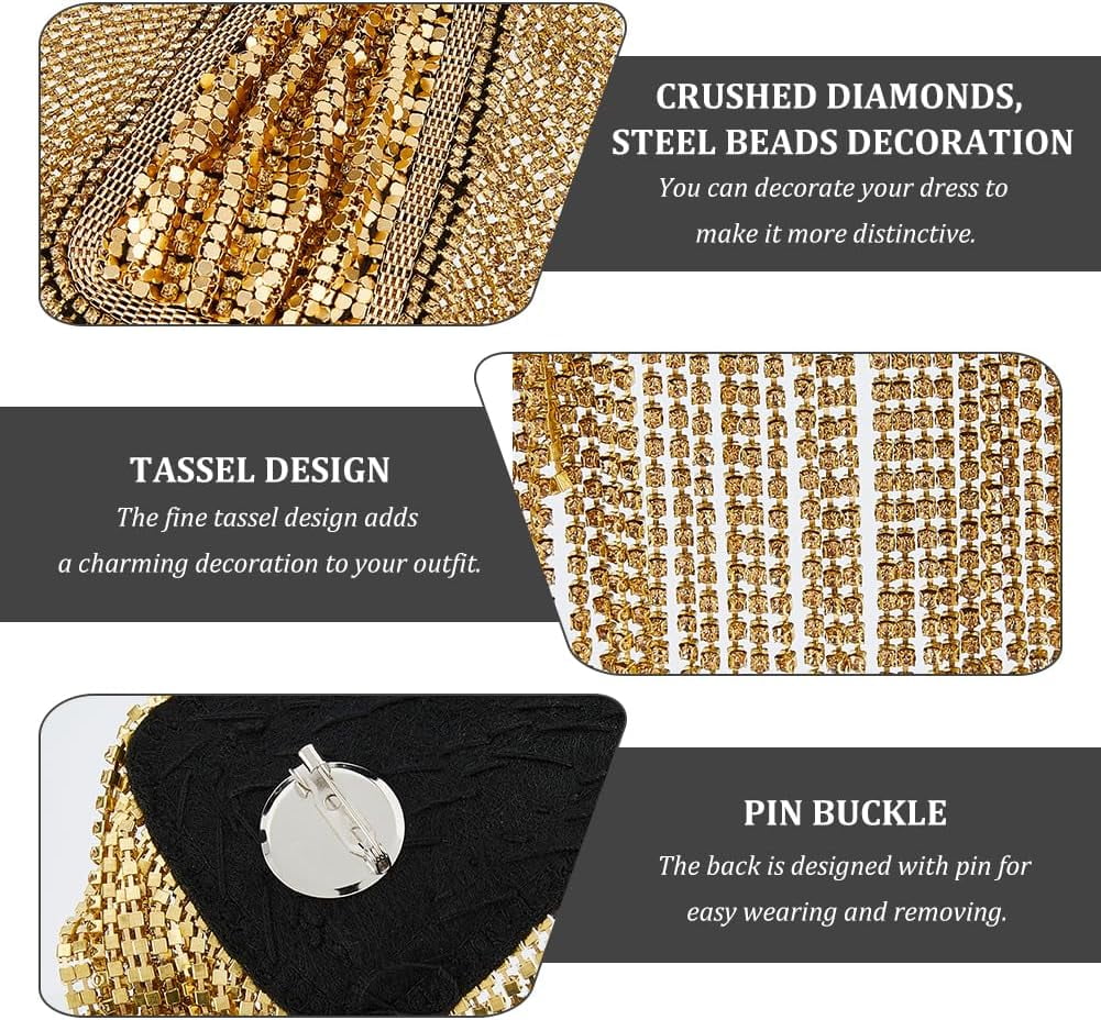 2Pcs DIY Fashion Iron Chain Tassel Epaulettes Cloth Shoulder Badge with Alloy and Rhinestone Finding Golden 200x70x7mm