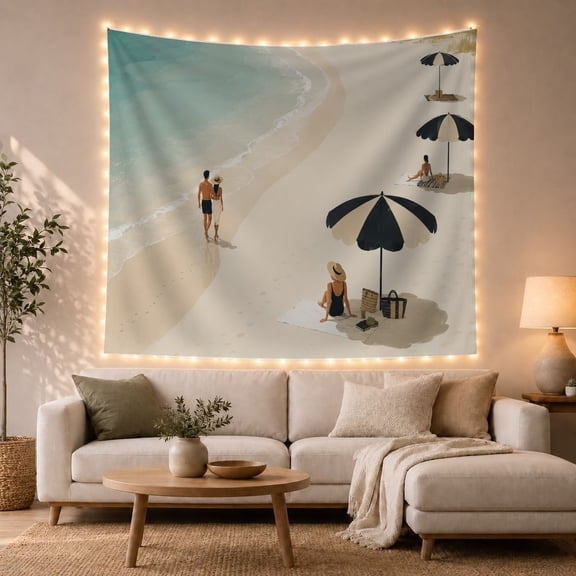 Ocean Waves Sunlit with Beach Water Gentle Foamy, Mystical Fantasy for Space Lovers, Galaxy Room Decor, Valentine'S Day Gift, Tapestry Wall Hanging for Bedroom and Dorm