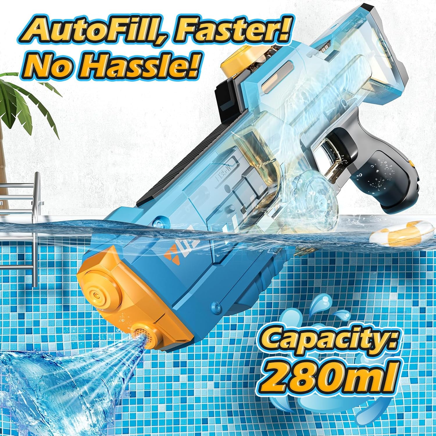 WonderStone Electric Water Blaster for Adults, Automatic Waterproof Squirt blaster, Long Range (26-32ft), Perfect for Kids Ages 8-12, Ideal for Outdoor Pool & Beach Games，Blue