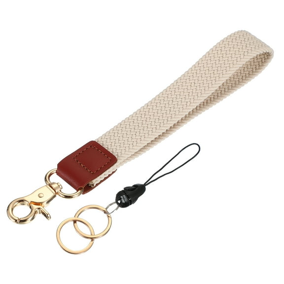 Uxcell 8.2" Keychain Wristlet, Key Chain Wristlet Bracelet Braided Wrist With Double Rings Beige