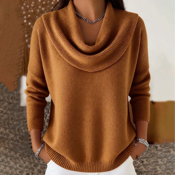 YueHuiYing Womens Sweater Oversized Crewneck Cute High Low Sweater Fall Winter Casual Long Sleeve Soft Knitted Pullover Top Brown XL