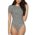 thumbnail image 1 of Balery Black And White Houndstooth Body de cuello redondo de manga corta para mujer Tops de manga corta Tops básicos-Medium, 1 of 7