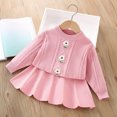 thumbnail image 4 of Juorvia Back to School Outfits for Girls 2pc Cable Knitted Textured Loose Fitted Sweater Pleated Skirt(1-2 Years,Pink), 4 of 5