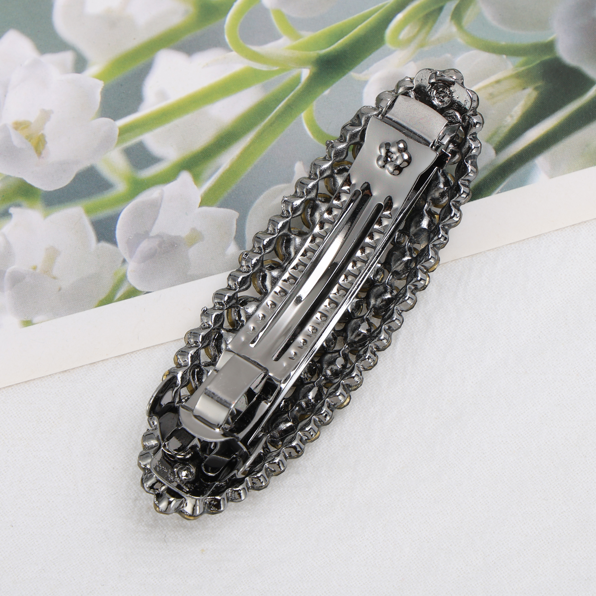 Unique Bargains Oval Rhinestone Hair Barrette All Styles Gray