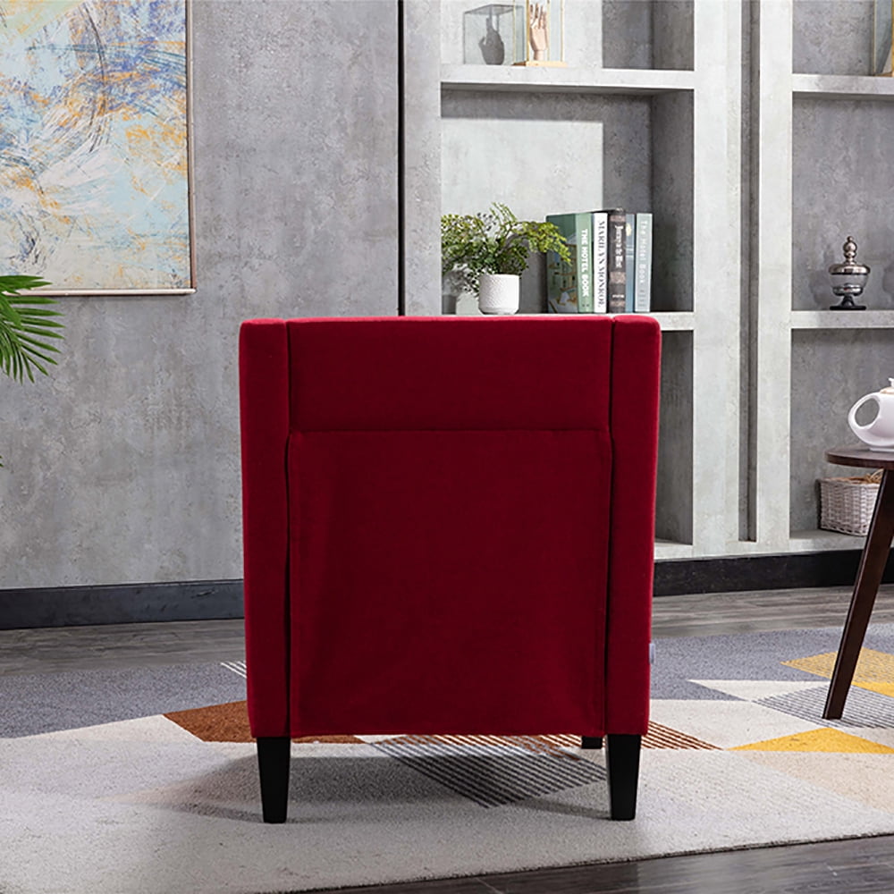 Kepooman Modern Accent Chair for Bedroom Living Room, Armchair with Nailheads and Solid wood Legs Teal Linen, Red Kepooman Modern Accent Chair for Bedroom Living Room, Armchair with Nailheads and Solid wood Legs Teal Linen, Red