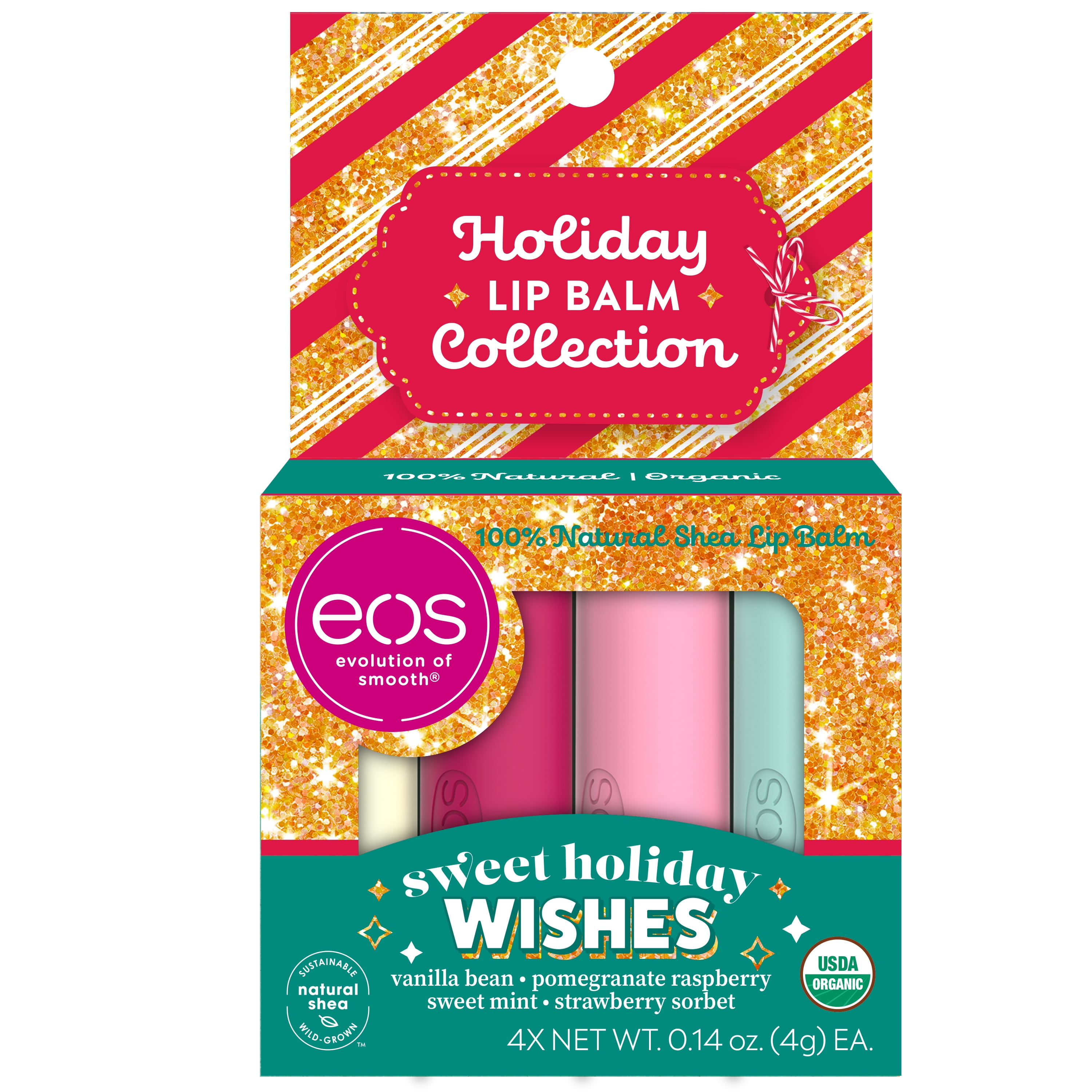eos Holiday Hydrating Natural Lip Balm, Multi-Flavor, 4 Pack