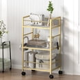 thumbnail image 3 of Homedawn Bar Cart with Wine Rack and Glass Holder, Gold & White Rolling Serving Cart for Kitchen Dining Room, 3 of 8