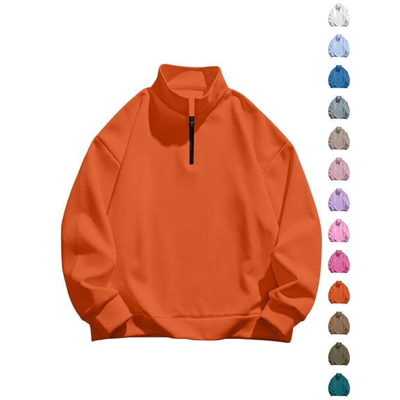 Dqueduo Men's Fashion Sweatshirt, Solid Long Sleeve Turndown Collar Casual Zipper Top Sweatshirt, Regular Length Men's Sweatshirt