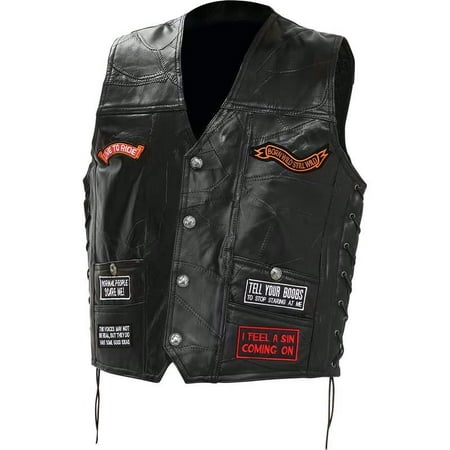 Diamond Plate Rock Design Genuine Buffalo Leather Concealed Carry Biker Vest with 16