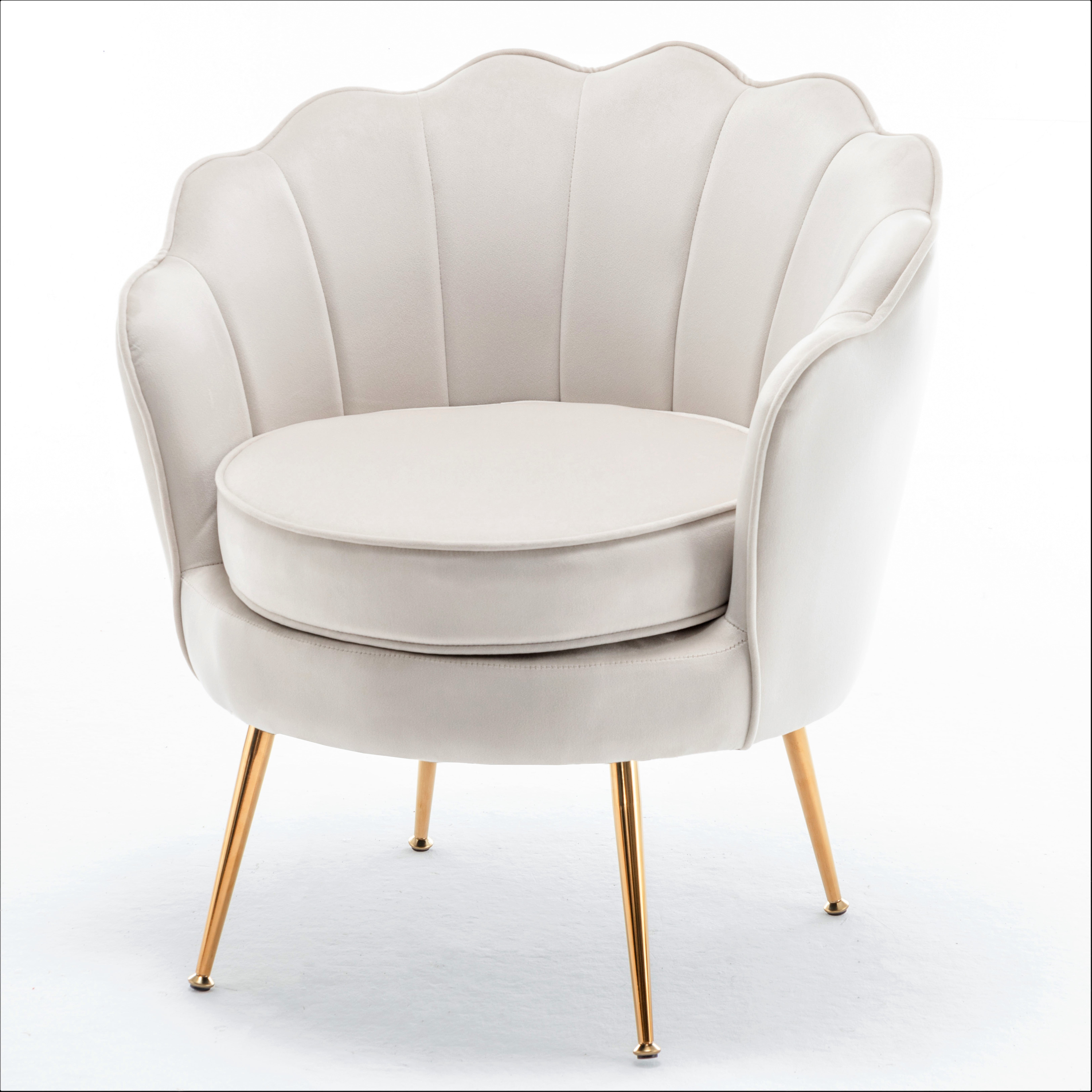 Uspridefurniture Cavett 28.3" Wide Velvet Barrel Chair with Gold Metal Legs, Ivory
