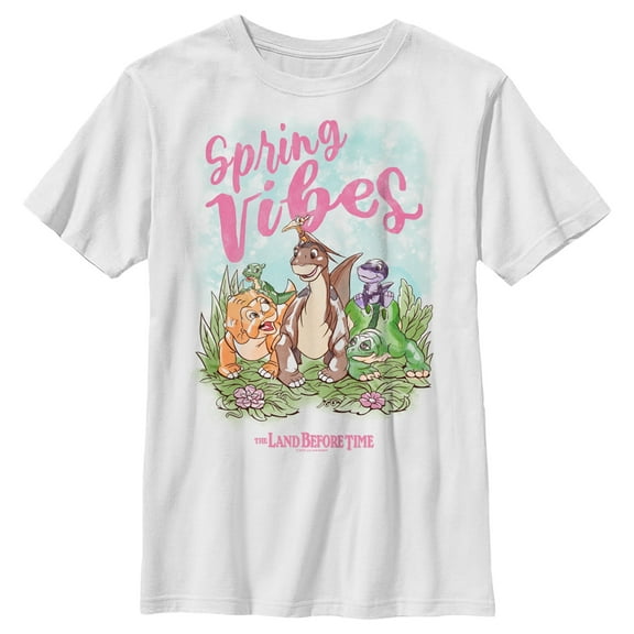Boy's The Land Before Time Spring Vibes Littlefoot and Friends Graphic Tee White Large