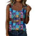 thumbnail image 2 of Women's Pleated Square Neck Sleeveless Top - Floral Print Casual Blouse Light Blue 3XL, 2 of 5