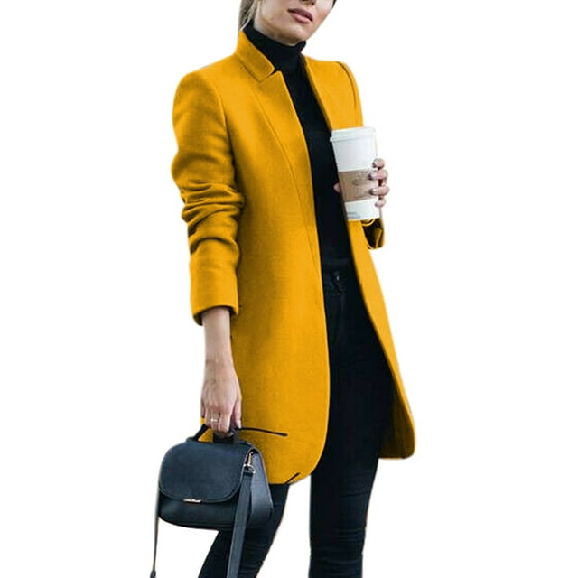 Daeful Manteau Ouvert devant Manteaux Trench Couleur Unie Mode Décontractée Cardigans à Manches Longues Jaune m