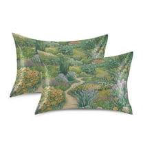 Yayeee Pillowcase Standard Size Set of 2 Satin Wrinkle Resistant Pillow Case, Garden Scene