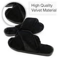 thumbnail image 3 of U-slide Women’s Cross Band Soft Plush Fluffy Furry Fleece House Indoor or Outdoor Ladies’ Slide Slippers, Black, 5-6, 3 of 9
