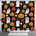 thumbnail image 1 of Whimsical Halloween Shower Curtain with Cute Ghosts, Pumpkins & Stars, 1 of 4