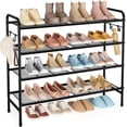 thumbnail image 3 of 4-Tier Shoe Rack 33" Wide Metal Shoe Organizer Long Shoe Storage with 4 Side Hooks Sturdy Shoes Shelf for Closet, Front Door Entrance, Garage, Dorm, Black, 3 of 8