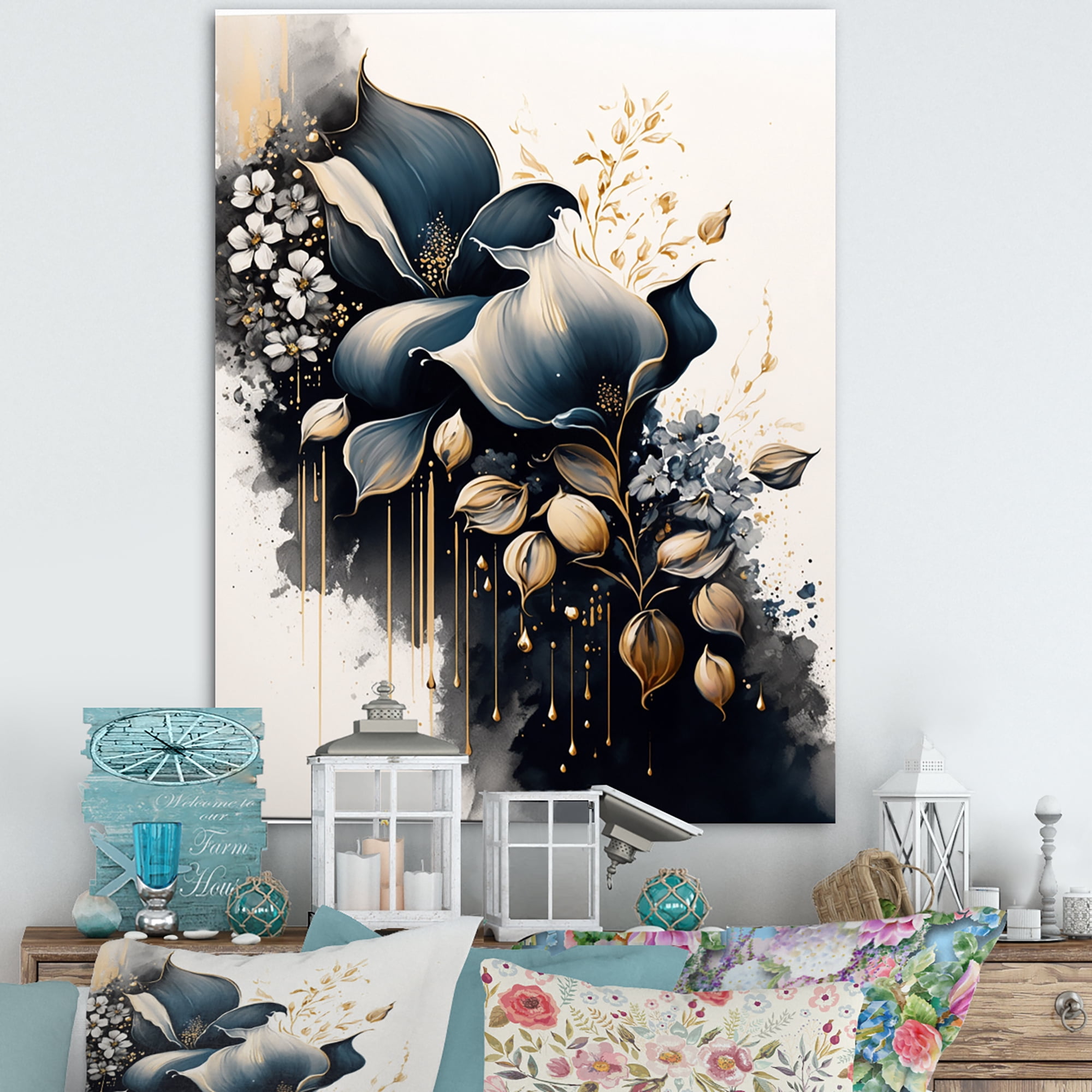 Designart Deep Blue Calla Lily Bouquet IV Canvas Wall Art
