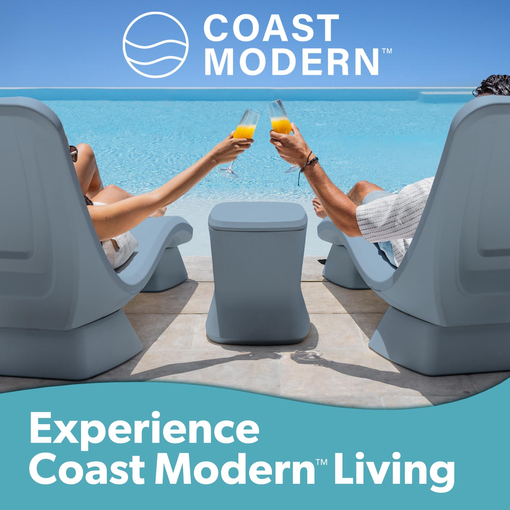 Coast Modern Outdoor Side Table Cooler - 2 in 1 Patio Decor Storage Table & Ice Chest - 25 QT - Stone Blue