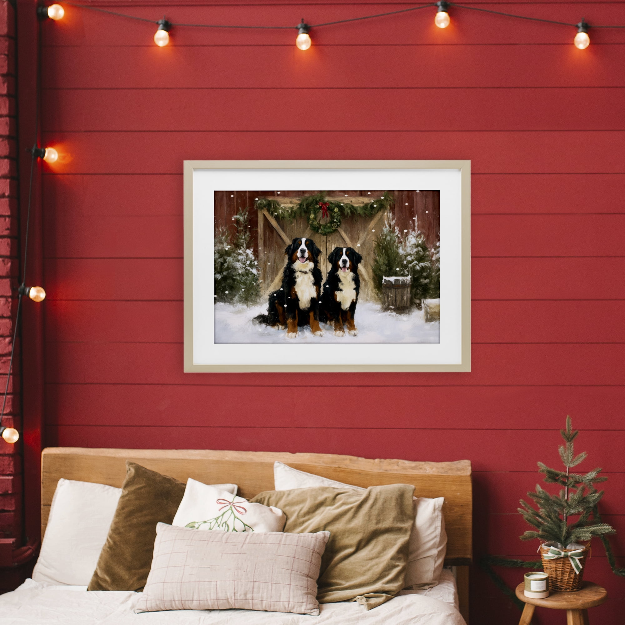 Stupell Industries Barnyard Bernese Mountain Dogs Birch Framed Print Under Glass, design by Tina LeCour