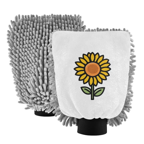 Microfiber Car Wash Gloves With Chenille & Polyester Terry Scratch-Free Cleaning Elastic Cuffs Sunflower Icon