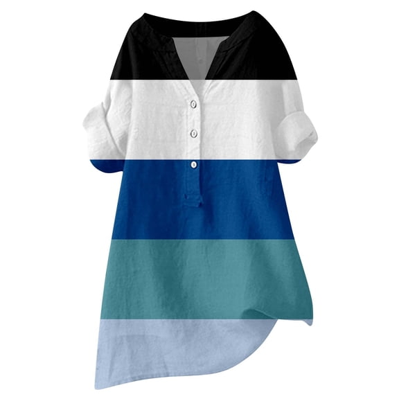 Flmaly Womens Summer Tops Business Casual Loose Button Shirt Top Stand Solid Color Medium Sleeve Collar Casual Women's Shirt Women's Shirt Cute Tops for Women