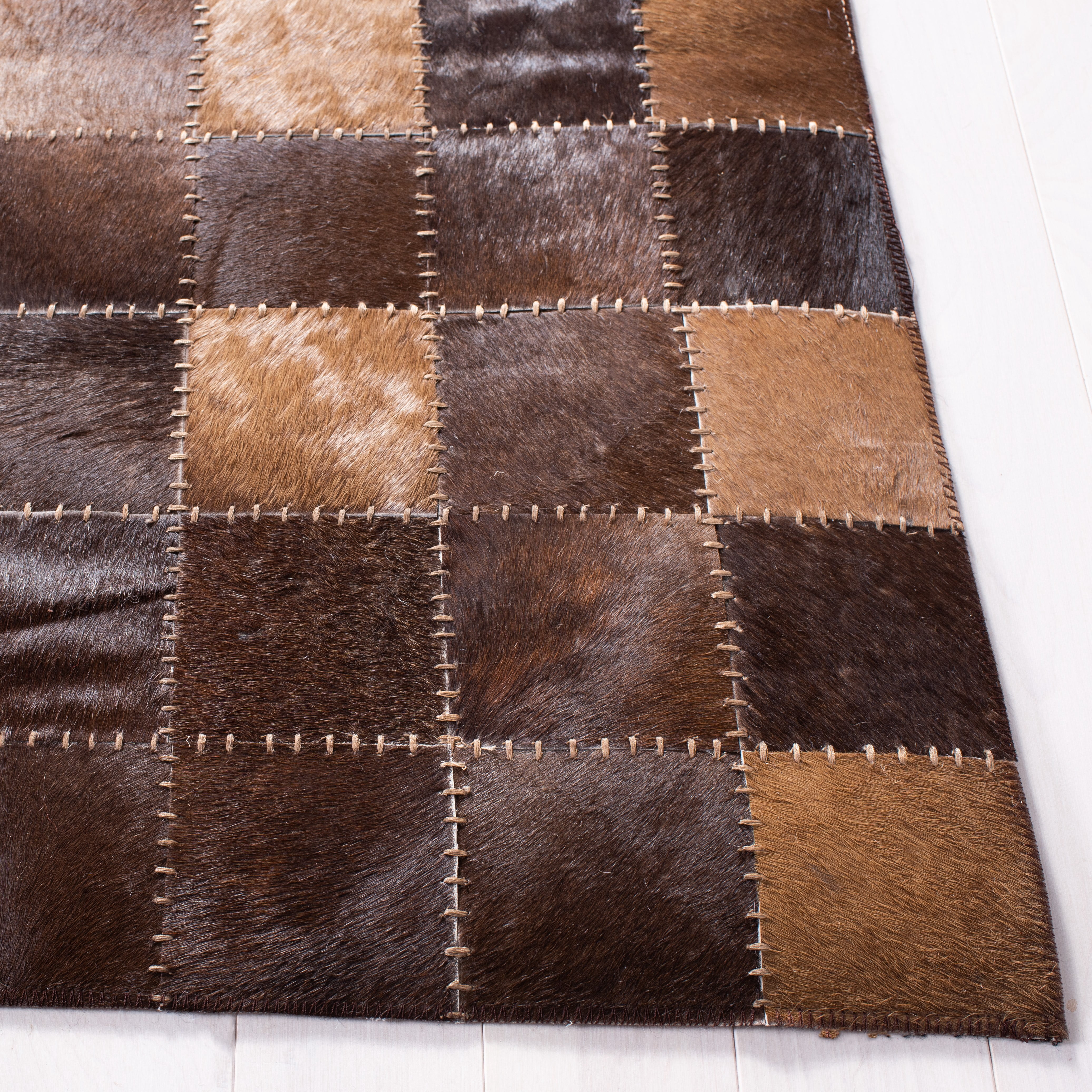 SAFAVIEH Studio Leather Kynaston Geometric Area Rug, Brown/Beige, 3' x 5'