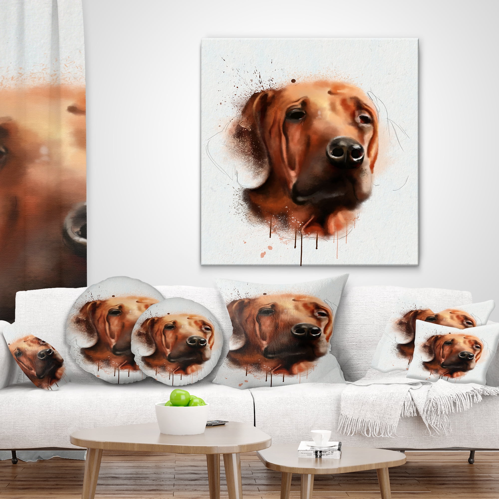 Designart Brown Dog Face Watercolor - Animal Throw Pillow - 12x20