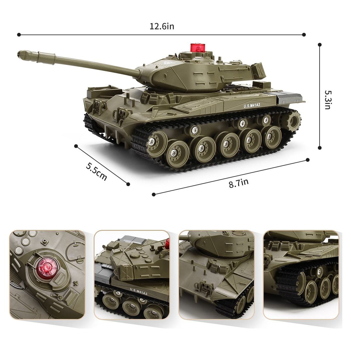 JJRC RC Tank 1/30 Remote Control Battle Tank Military Tank Shoots with Light & Sound Car Toy for Kids Boy Gifts
