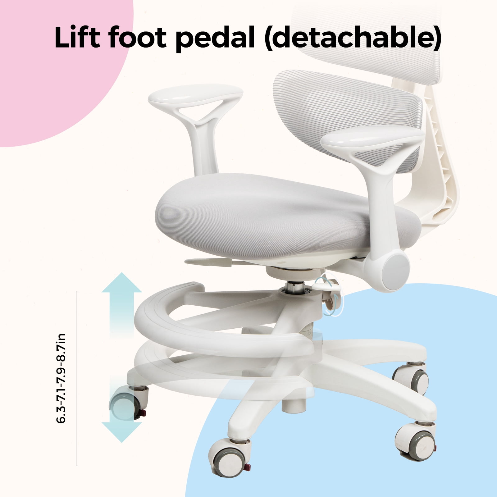 Kids Study Desk Chair, Ergonomic Adjustable Height  Chair for Childer , Swivel Mesh Desk Chair with Wheels, Home Office Chair for Children in Home Bedroom-Includes 2 Free Chair Covers