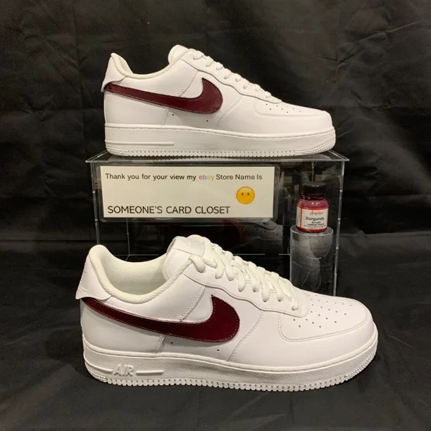 Ni&ke Air Force 1 Low White (Burgundy Custom Painted Swoosh) SC-#15W
