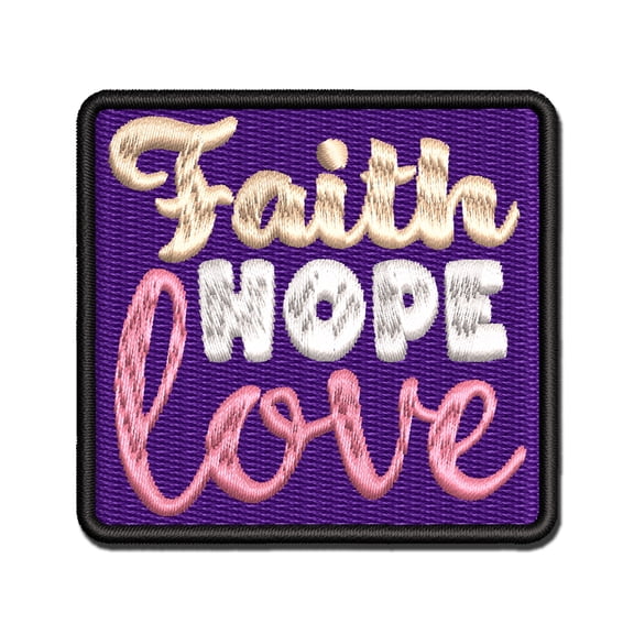 Faith Hope Love Applique Multi-Color Embroidered Iron-On Patch - 2.5 Inch Small