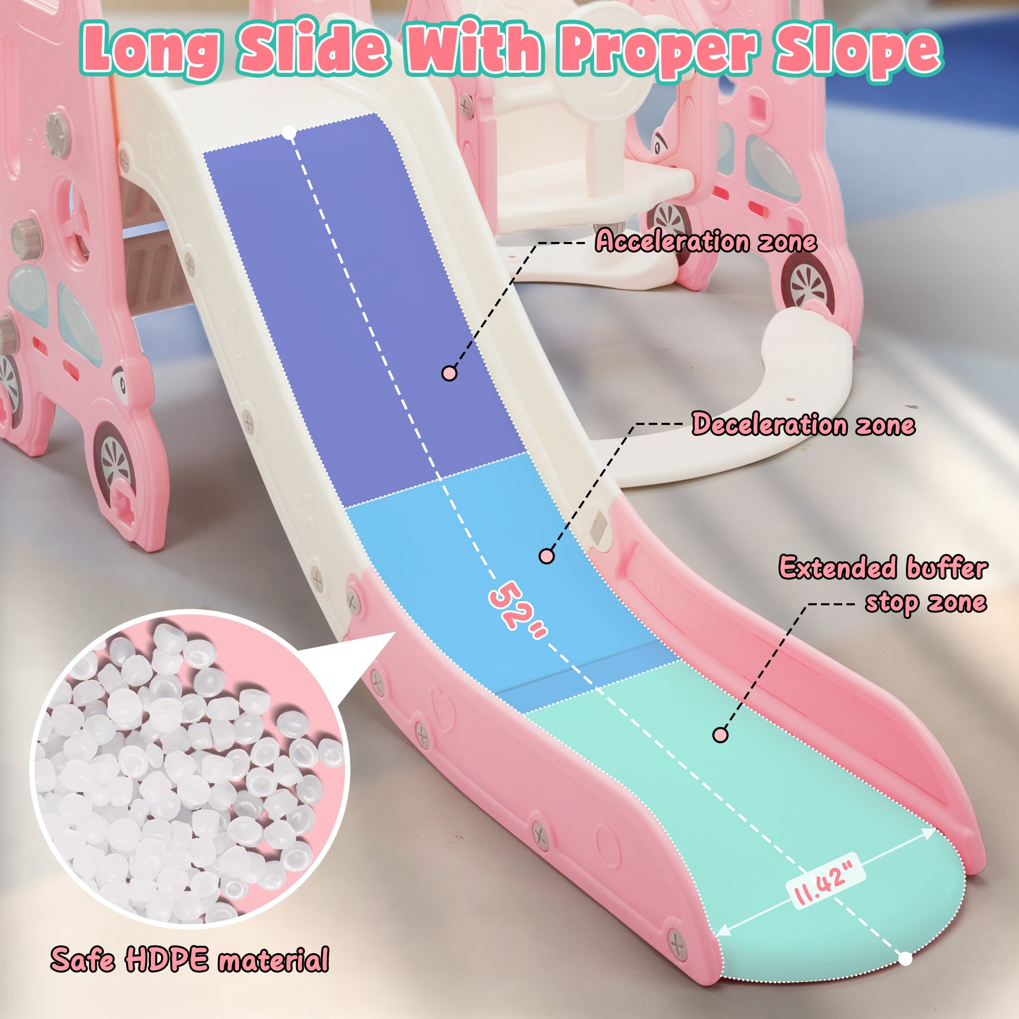 NYEEKOY 6 in 1 Toddler Slide and Swing Set, Indoor and Outdoor Kids Playset with Slide, Swing, Climber, Basketball Hoop and Ring Toss Game, Kids Slide and Swing Playground for Toddlers Age 1-8