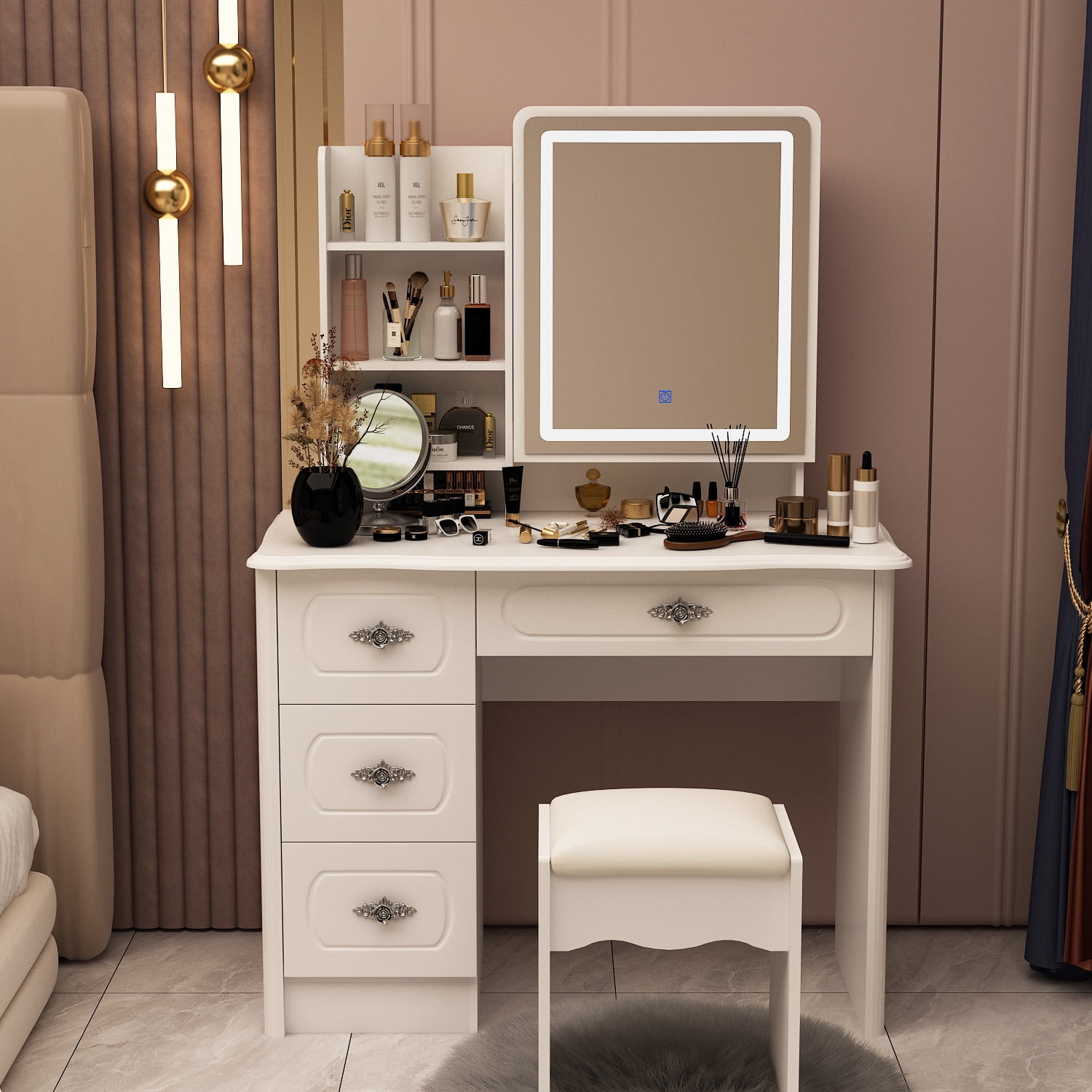 FUFU&GAGA Vanity Set with Lighted Mirror, Makeup Vanity Dressing Table