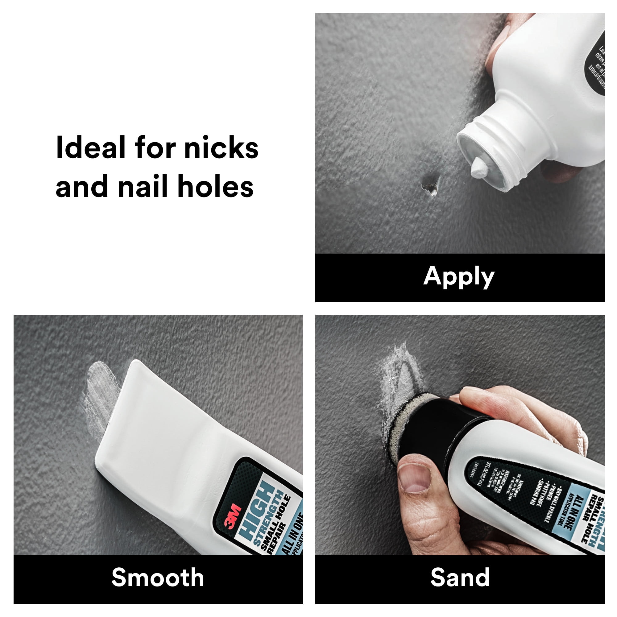 3M High Strength Small Hole Filler, 3 oz., Paint Primer, Wall Patch, White, All In One Applicator Tool, 1 Pack