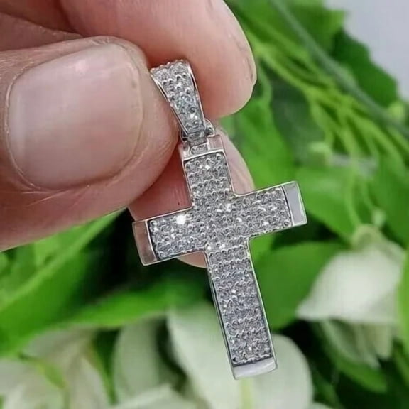 2.50Ct Round Cut Lab Created Diamond Cross Pendant 14k White Gold Plated