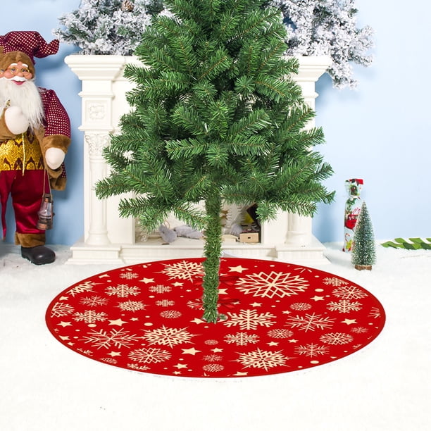 Falda para Árbol de Navidad de 90 Cm | Base de Poliéster Rojo con Estampado de Estrellas Doradas | Tapete Decorativo Duradero para Árbol de Navidad | Protege El Suelo de La Savia de Las Agujas de Pin