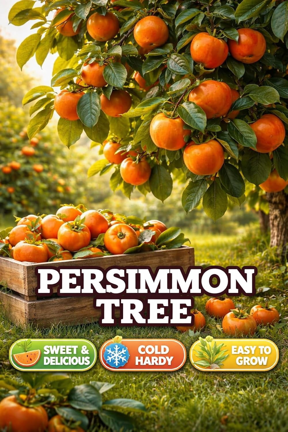 American Persimmon Tree Live Plants (3 Pack) – Sweet Orange Fruit Tree for Home Garden – Cold Hardy, Easy to Grow, High-Yield Persimmon Variety