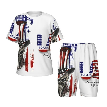 Luyuia Patriotic Skull Art Print Girls  2-Piece Tie-Dye Pajama Set  Cute Summer Loungewear with Shirt and Tank Shorts Nightwear-XX-Large