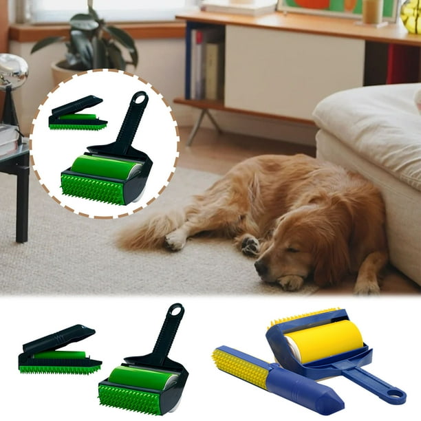 Juego de removedor de pelo de mascotas de mano | Rodillo de pelusas de agarre ergonómico para perros y gatos | Cepillos adhesivos de doble cara | Potente eliminación de pelo | Fácil almacenamiento