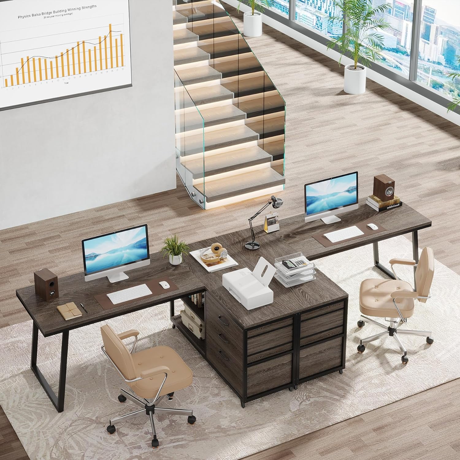 Tribesigns L-Shaped Desk with 3 Drawers, Reversible Corner Computer Desk with Storage Shelves, 53-Inch Industrial Study Writing Table Workstation for Home Office, Gray