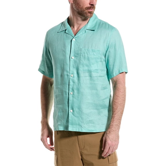 Theory mens Noll Linen Shirt, L, Green