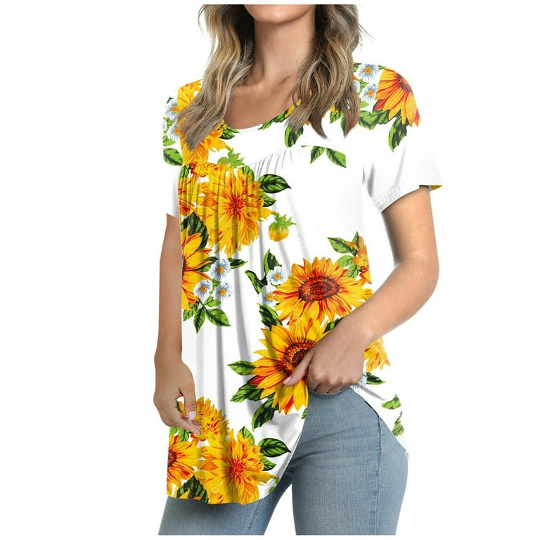  Womens T Shirt Dressy Casual Half Sleeve Tshirts Plus Size Hide  Belly Blouses Round Neck Workout Top Hawaiian Shirts : Sports & Outdoors
